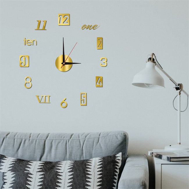 Luminous Wall Clock Large Watch Horloge 3D DIY Acrylic Mirror Stickers Quartz - The Well Being The Well Being gold-1 The Well Being Luminous Wall Clock Large Watch Horloge 3D DIY Acrylic Mirror Stickers Quartz