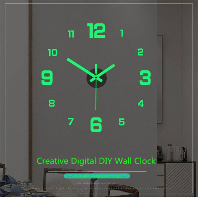 Luminous Wall Clock Large Watch Horloge 3D DIY Acrylic Mirror Stickers Quartz - TheWellBeing4All