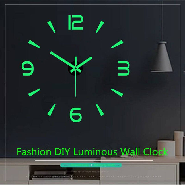Luminous Wall Clock Large Watch Horloge 3D DIY Acrylic Mirror Stickers Quartz - TheWellBeing4All