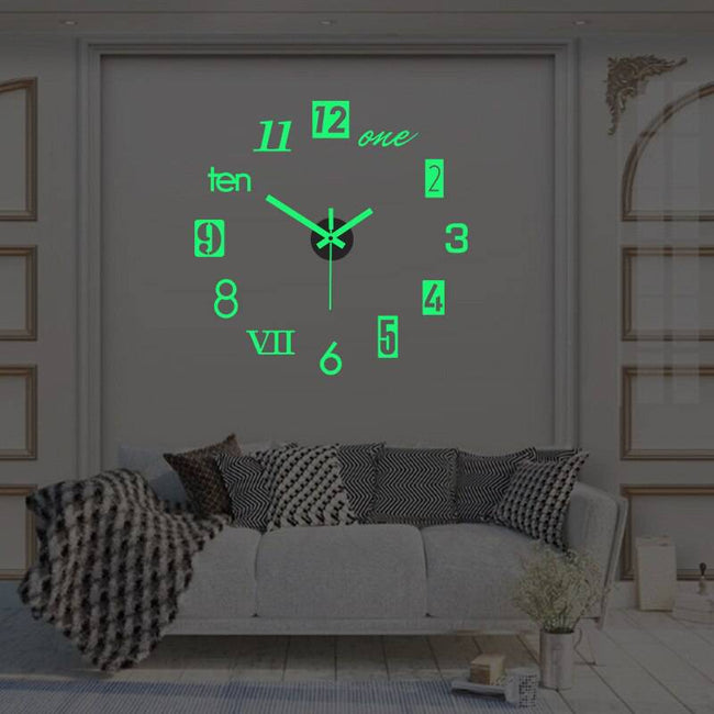 Luminous Wall Clock Large Watch Horloge 3D DIY Acrylic Mirror Stickers Quartz - TheWellBeing4All