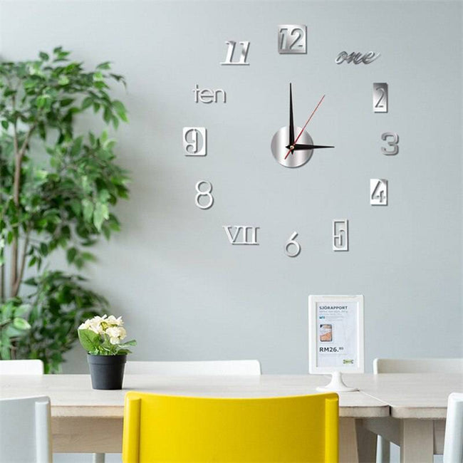 Luminous Wall Clock Large Watch Horloge 3D DIY Acrylic Mirror Stickers Quartz - TheWellBeing4All