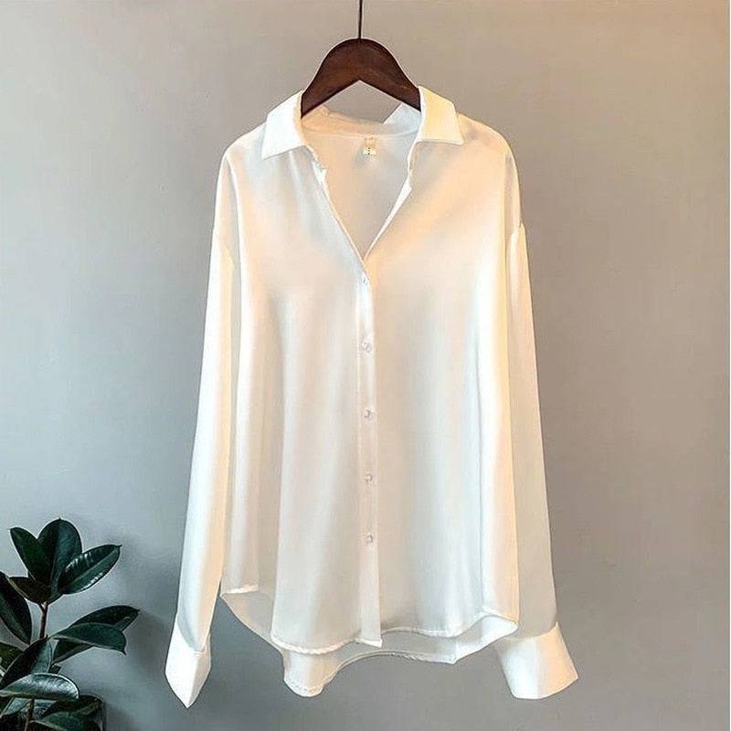 Women Silk Shirt Vintage Blouse Women Sheer Top Women Long Sleeve Dress Shirt Plus Size - TheWellBeing4All