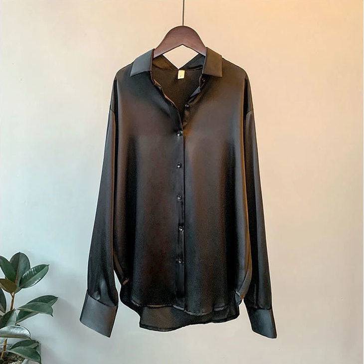 Women Silk Shirt Vintage Blouse Women Sheer Top Women Long Sleeve Dress Shirt Plus Size - TheWellBeing4All