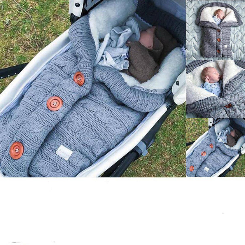 Warm Baby Sleeping Bag Envelope Winter Kid Sleepsack Footmuff Stroller Knitted Sleep Sack Newborn Knit Wool Swaddling Blanket - TheWellBeing4All