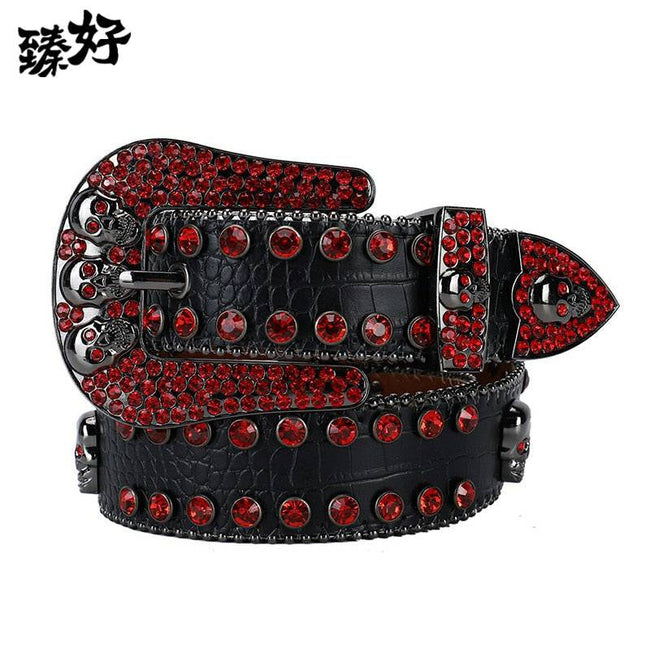 Western Rhinestone Belt Skull Belt Crystal Studded Luxury Pin Buckle Belt Cinto De Strass Jeans - TheWellBeing4All