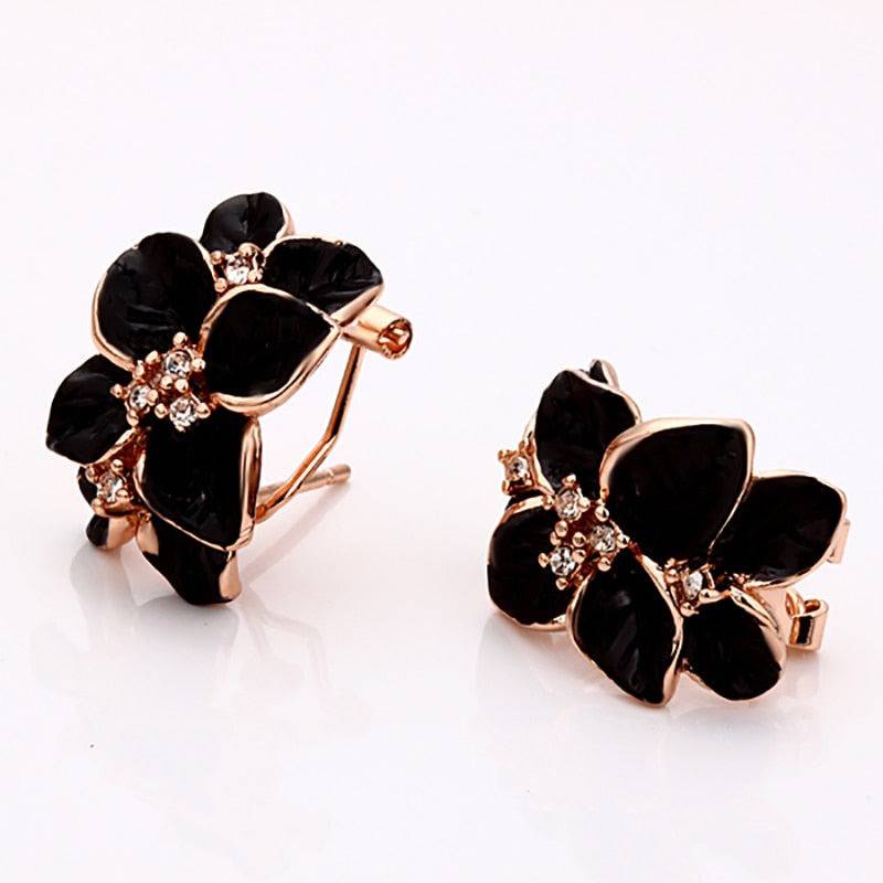 Rose Flower Enamel Jewelry Set Rose Gold Color Black Bridal Jewelry Sets for Women Wedding - TheWellBeing4All