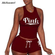 Women'S Tracksuit Set Pink Letter Print Casual Summer Two Piece Sets Plus Size Tracksuits Women Tank Top and Shorts Outfit - TheWellBeing4All