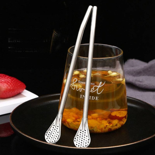 EW Straw Spoon Mixer Coffee Stirring Spoon Metal Straw - TheWellBeing4All