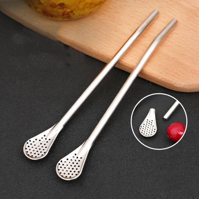 EW Straw Spoon Mixer Coffee Stirring Spoon Metal Straw - TheWellBeing4All