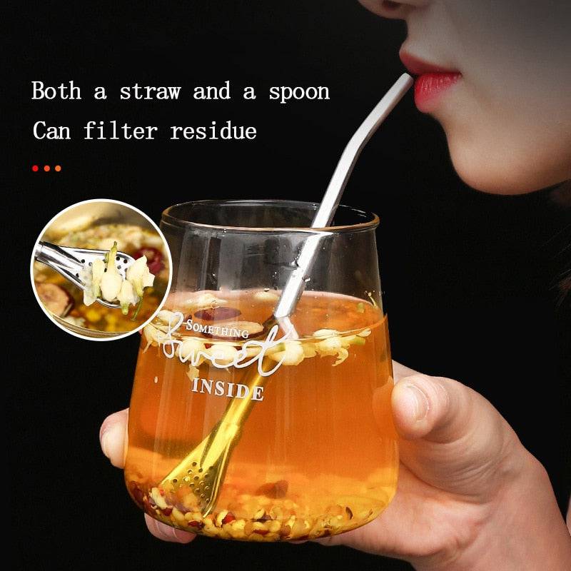 EW Straw Spoon Mixer Coffee Stirring Spoon Metal Straw - TheWellBeing4All