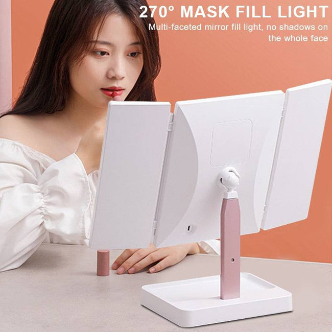 LED Light Vanity Mirror Magnifying Cosmetic 3 Folding Makeup Mirrors 270 Rotation Stepless Dimmer Beauty Table Mirrors - TheWellBeing4All