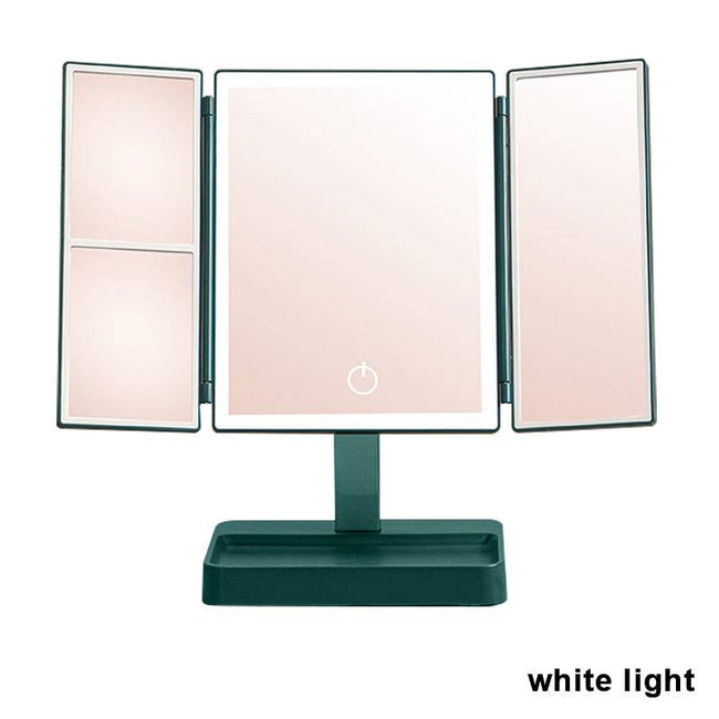 LED Light Vanity Mirror Magnifying Cosmetic 3 Folding Makeup Mirrors 270 Rotation Stepless Dimmer Beauty Table Mirrors - TheWellBeing4All