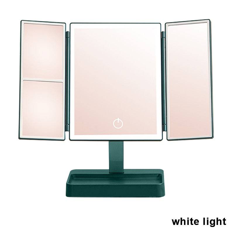 LED Light Vanity Mirror Magnifying Cosmetic 3 Folding Makeup Mirrors 270 Rotation Stepless Dimmer Beauty Table Mirrors - TheWellBeing4All