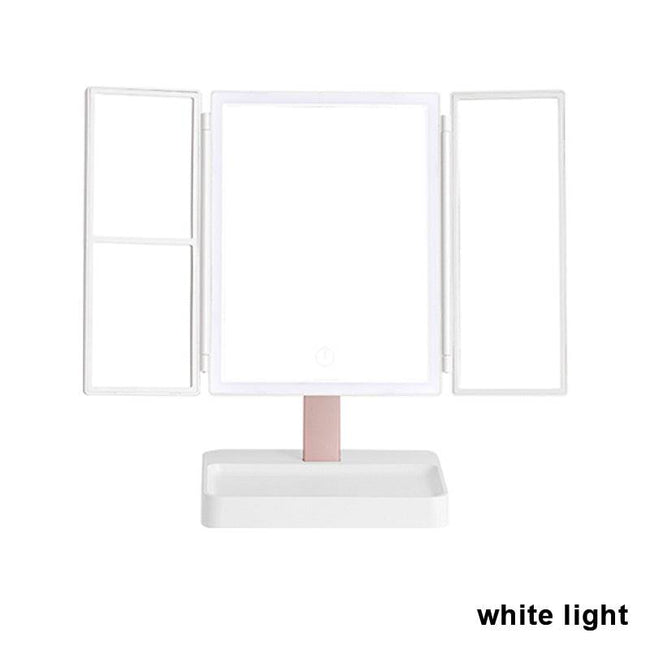 LED Light Vanity Mirror Magnifying Cosmetic 3 Folding Makeup Mirrors 270 Rotation Stepless Dimmer Beauty Table Mirrors - TheWellBeing4All