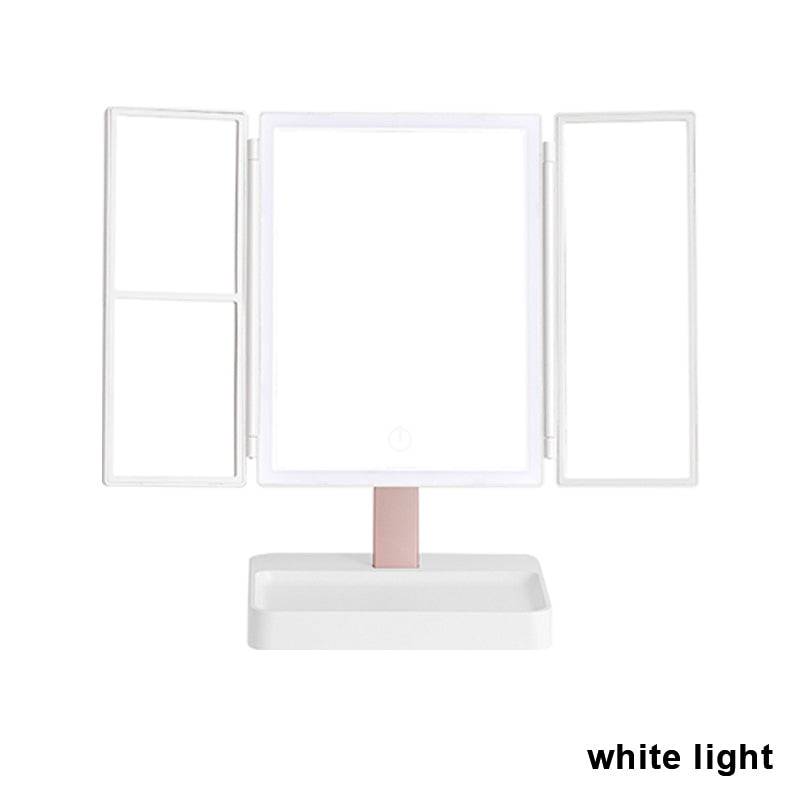 LED Light Vanity Mirror Magnifying Cosmetic 3 Folding Makeup Mirrors 270 Rotation Stepless Dimmer Beauty Table Mirrors - TheWellBeing4All