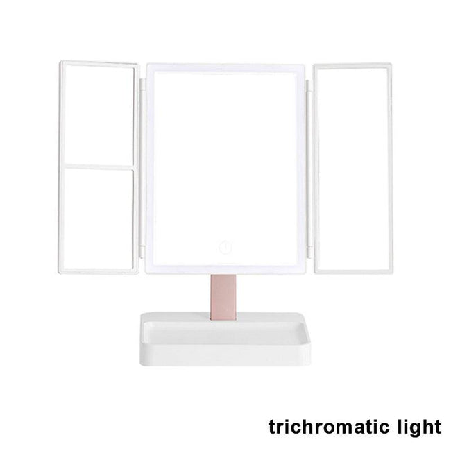LED Light Vanity Mirror Magnifying Cosmetic 3 Folding Makeup Mirrors 270 Rotation Stepless Dimmer Beauty Table Mirrors - TheWellBeing4All