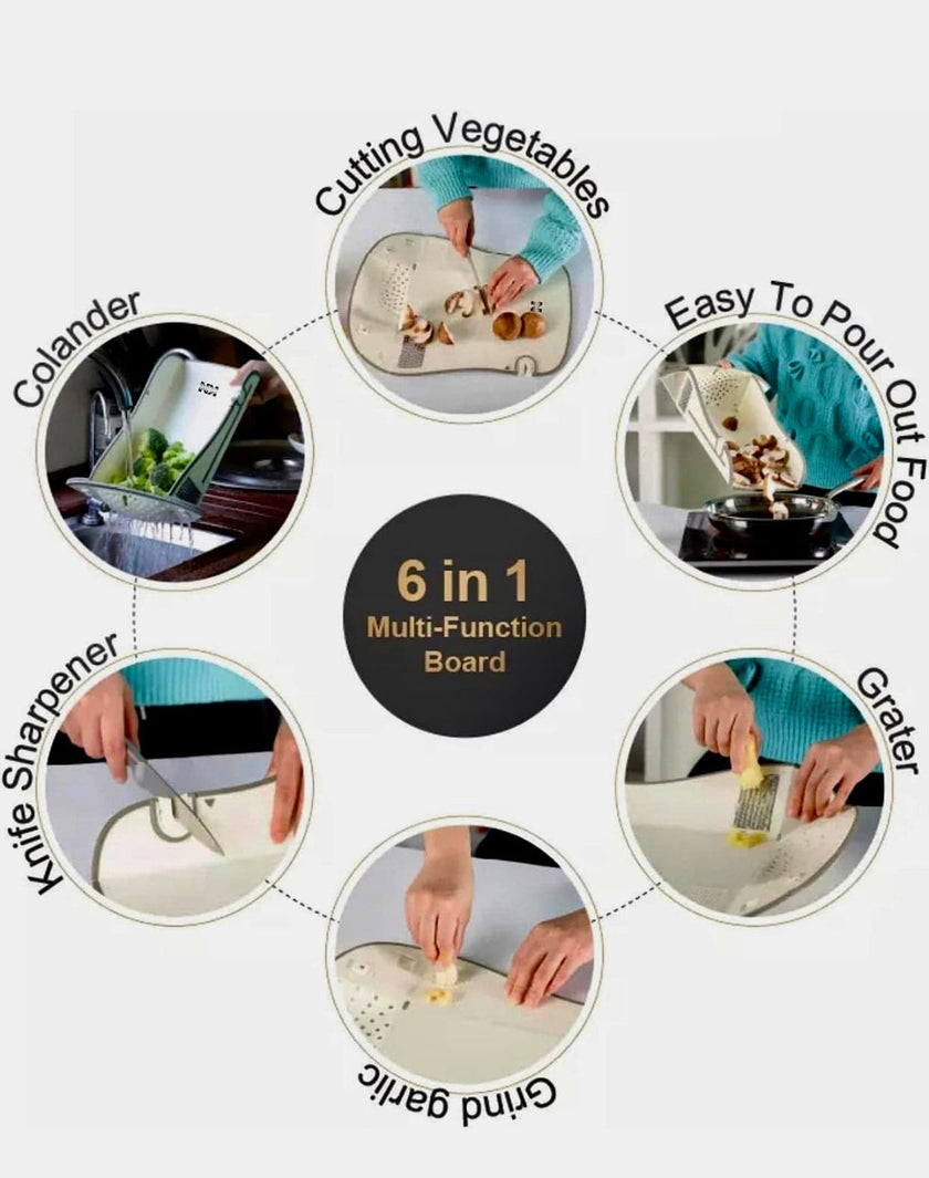 Multi-Functional Folding Chopping Board Smart Cutting Board with Draining Knife Sharpener & Grinder Plastic Cutting Board for Kitchen - TheWellBeing4All