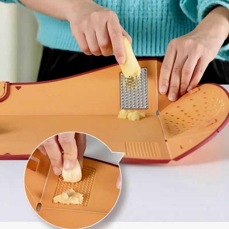 Multi-Functional Folding Chopping Board Smart Cutting Board with Draining Knife Sharpener & Grinder Plastic Cutting Board for Kitchen - TheWellBeing4All