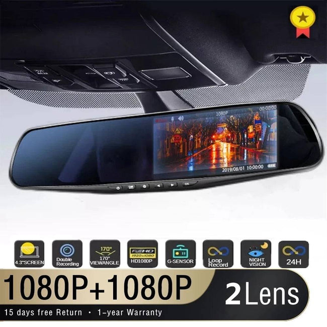 Driving Recorder Car DVR Rearview Mirror Dual Lens Car Recorder 1080P IPS Front and Rear Camera Registrar Black Box - TheWellBeing4All