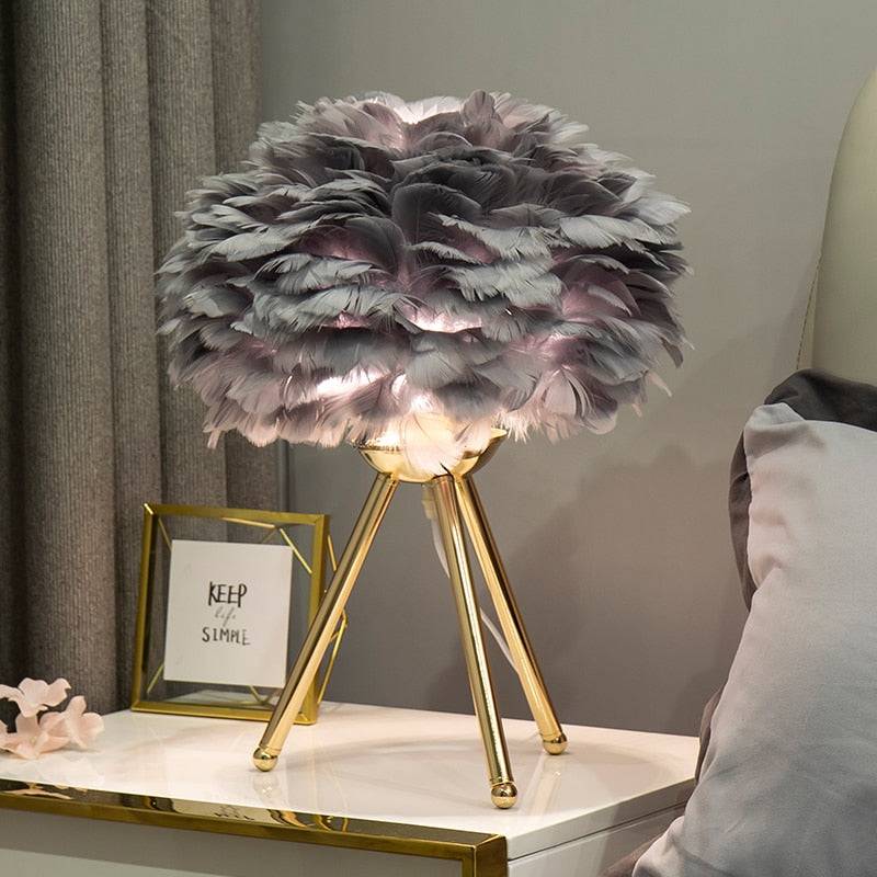 Modern Feather Bedroom Table Lamp - Perfect for Romantic Christmas, Wedding, and Living Room Decor