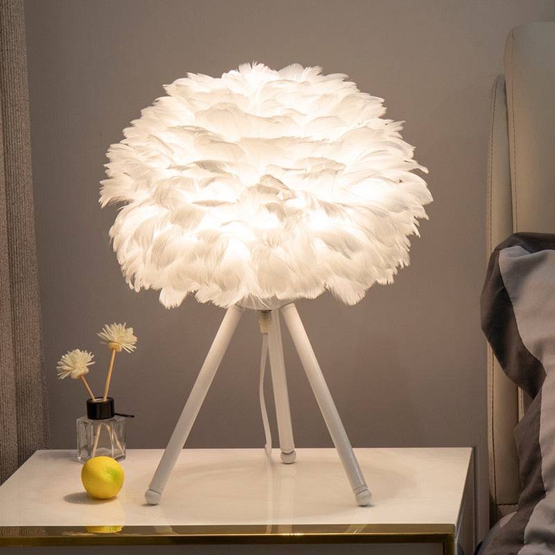 Modern Feather Bedroom Table Lamp - Perfect for Romantic Christmas, Wedding, and Living Room Decor
