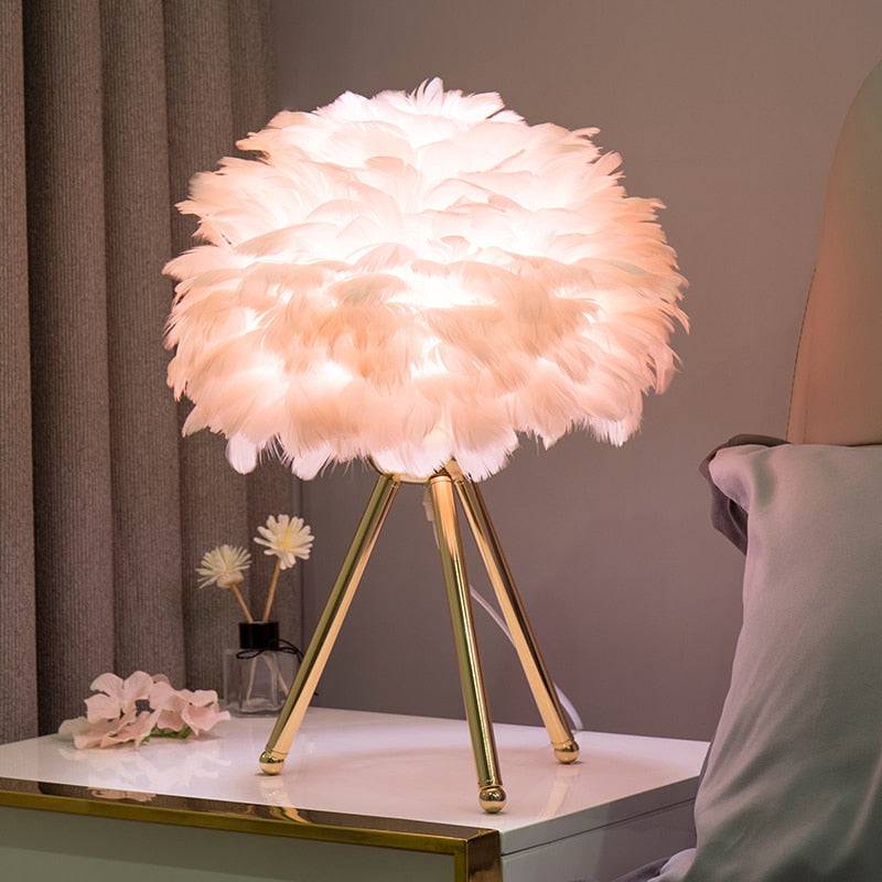 Modern Feather Bedroom Table Lamp - Perfect for Romantic Christmas, Wedding, and Living Room Decor