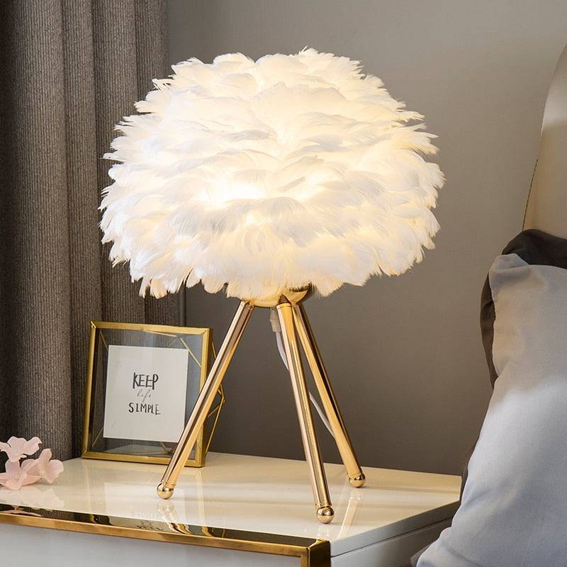 Modern Feather Bedroom Table Lamp - Perfect for Romantic Christmas, Wedding, and Living Room Decor