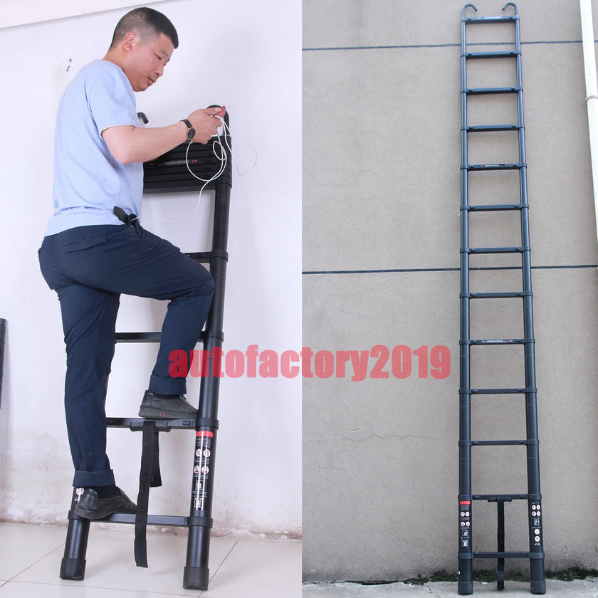 3.2M-6.2M Heavy Duty Aluminum Telescopic Ladder - Dual Mode A-Frame & Extension Ladder with Detachable Hooks, Anti-Slip Steps, 150kg Capacity, Compact Foldable Design - TheWellBeing4All