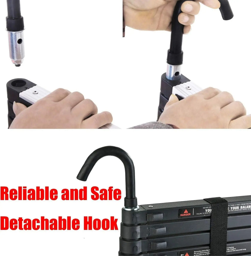 3.2M-6.2M Heavy Duty Aluminum Telescopic Ladder - Dual Mode A-Frame & Extension Ladder with Detachable Hooks, Anti-Slip Steps, 150kg Capacity, Compact Foldable Design - TheWellBeing4All