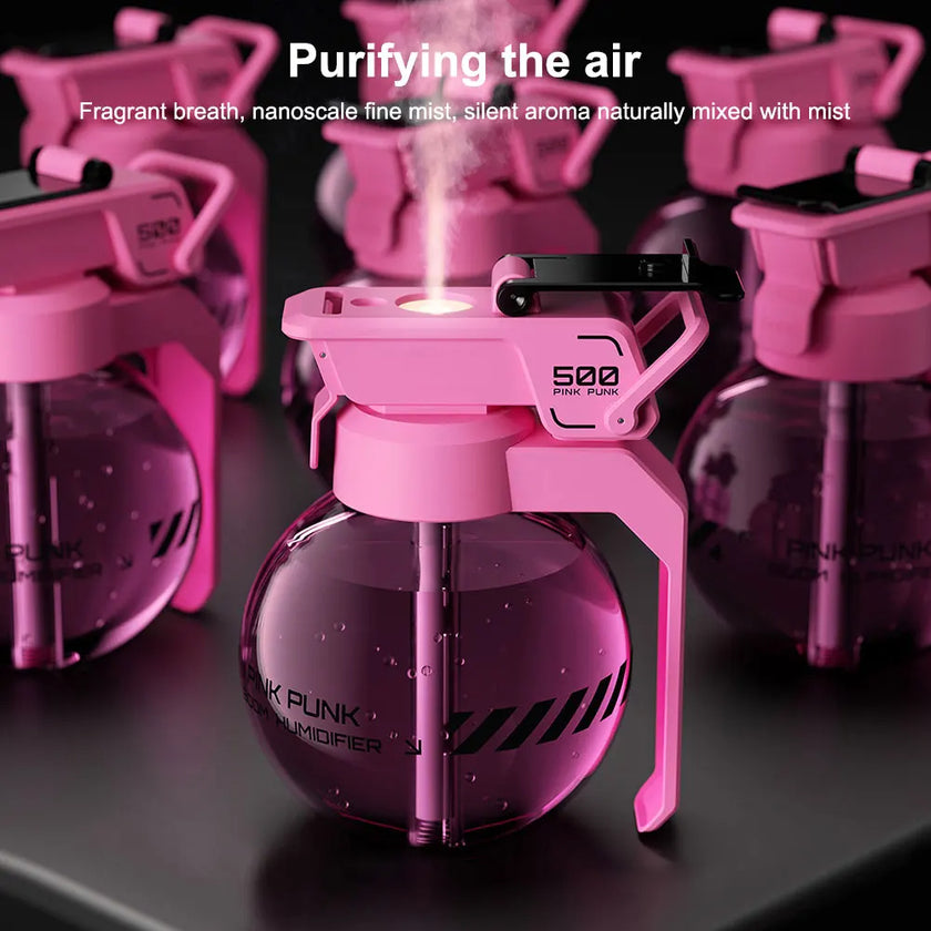 Grenade Air Humidifier & Essential Oil Diffuser – Cyberpunk USB Rechargeable Aromatherapy | 500ml Tank, 8H Runtime, 36dB Silent Mist - TheWellBeing4All