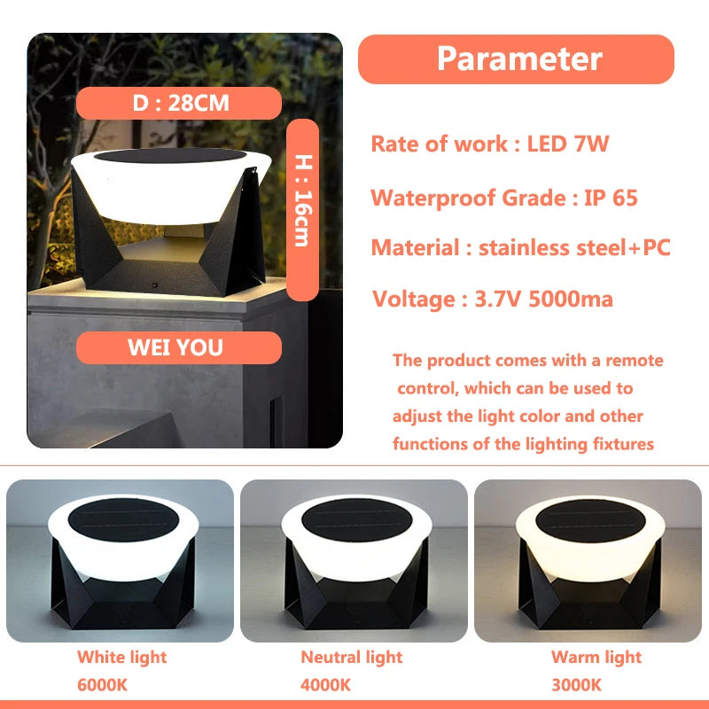 Solar-Powered LED Column Lamps – IP65 Waterproof Outdoor Lights with Remote Control, Dimmable 3 Color Temperatures & Stainless Steel Design - TheWellBeing4All
