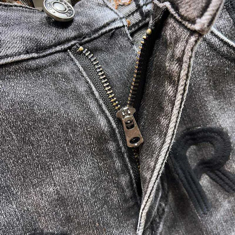 Men's Embroidered Slim Fit Jeans: Casual Streetwear, Chic Pencil Pants - TheWellBeing4All