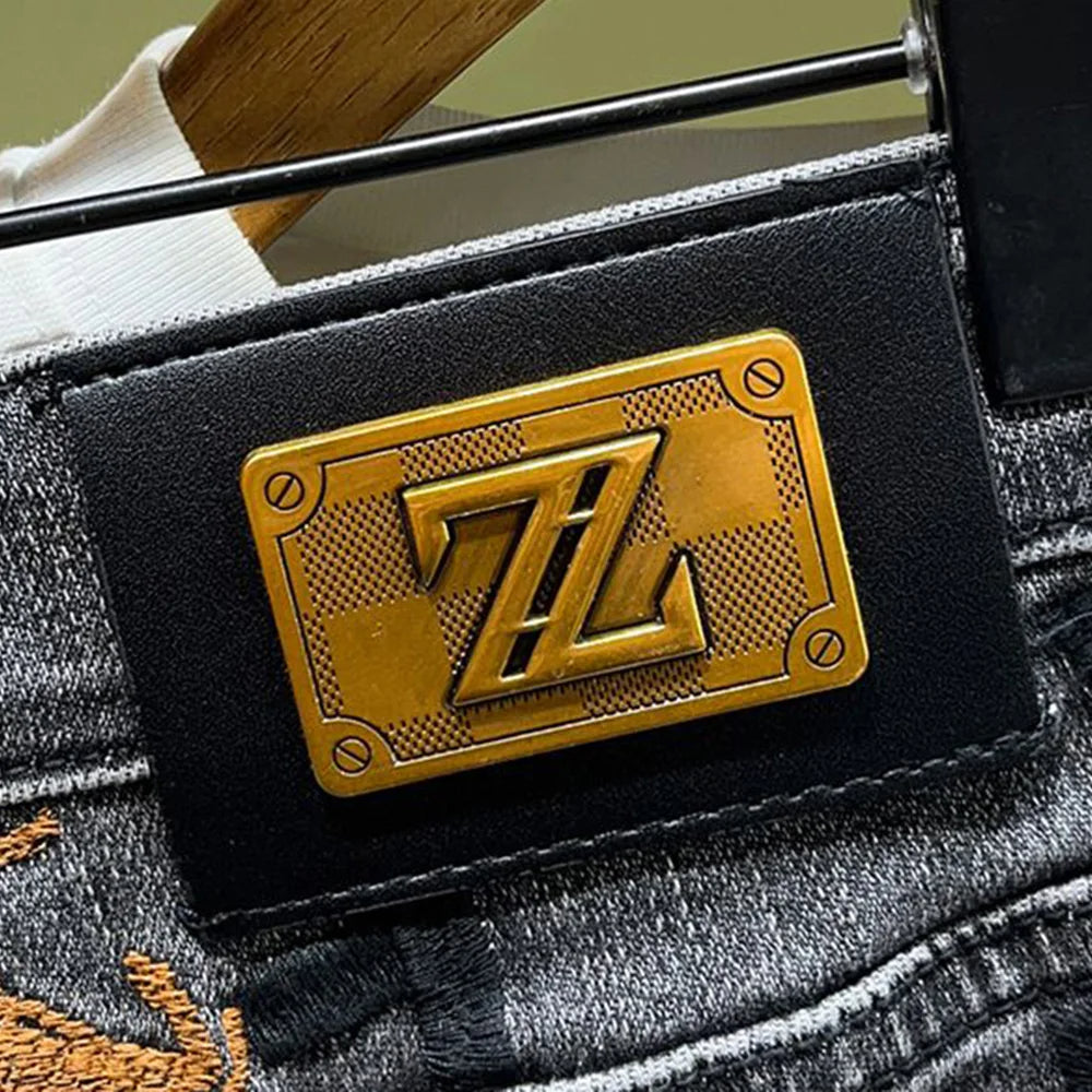 Men's Embroidered Slim Fit Jeans: Casual Streetwear, Chic Pencil Pants - TheWellBeing4All