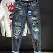 Men's Tapered Torn Cowboy Jeans: Ripped, Graphic Trousers, Korean Style Denim - TheWellBeing4All