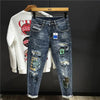 Men's Tapered Torn Cowboy Jeans: Ripped, Graphic Trousers, Korean Style Denim - TheWellBeing4All