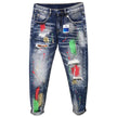 Spray Paint, Ripped Hole Slim Fit Jeans - TheWellBeing4All