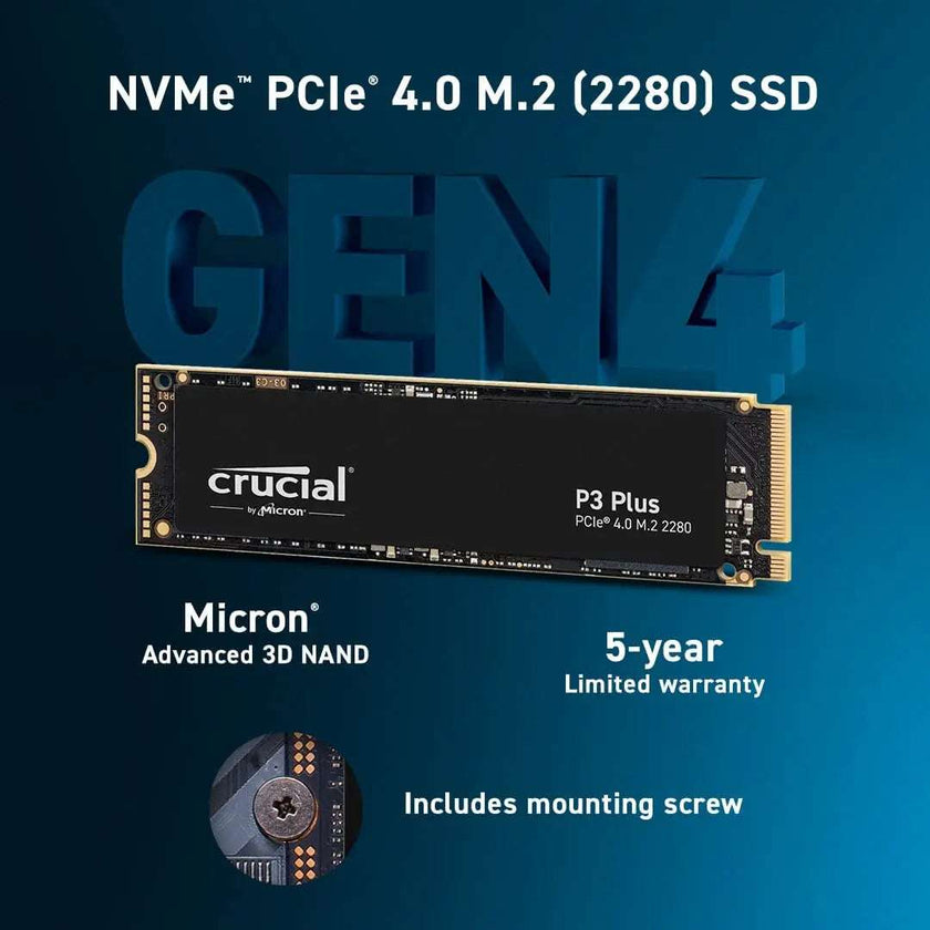 Crucial P3 Plus PCIe Gen4x4 3D NAND NVMe M.2 SSD - High Performance Storage