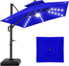 10x10ft Cantilever Patio Umbrella with Solar LED Lights – 2-Tier Offset Hanging Umbrella, 360° Rotation & Fillable Sand/Water Base (100 sqft Shade) - TheWellBeing4All