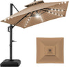 10x10ft Cantilever Patio Umbrella with Solar LED Lights – 2-Tier Offset Hanging Umbrella, 360° Rotation & Fillable Sand/Water Base (100 sqft Shade) - TheWellBeing4All