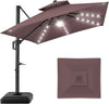 10x10ft Cantilever Patio Umbrella with Solar LED Lights – 2-Tier Offset Hanging Umbrella, 360° Rotation & Fillable Sand/Water Base (100 sqft Shade) - TheWellBeing4All