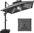10x10ft Cantilever Patio Umbrella with Solar LED Lights – 2-Tier Offset Hanging Umbrella, 360° Rotation & Fillable Sand/Water Base (100 sqft Shade) - TheWellBeing4All