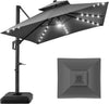 10x10ft Cantilever Patio Umbrella with Solar LED Lights – 2-Tier Offset Hanging Umbrella, 360° Rotation & Fillable Sand/Water Base (100 sqft Shade) - TheWellBeing4All