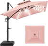 10x10ft Cantilever Patio Umbrella with Solar LED Lights – 2-Tier Offset Hanging Umbrella, 360° Rotation & Fillable Sand/Water Base (100 sqft Shade) - TheWellBeing4All
