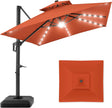 10x10ft Cantilever Patio Umbrella with Solar LED Lights – 2-Tier Offset Hanging Umbrella, 360° Rotation & Fillable Sand/Water Base (100 sqft Shade) - TheWellBeing4All