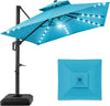 10x10ft Cantilever Patio Umbrella with Solar LED Lights – 2-Tier Offset Hanging Umbrella, 360° Rotation & Fillable Sand/Water Base (100 sqft Shade) - TheWellBeing4All