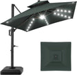 10x10ft Cantilever Patio Umbrella with Solar LED Lights – 2-Tier Offset Hanging Umbrella, 360° Rotation & Fillable Sand/Water Base (100 sqft Shade) - TheWellBeing4All