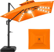 10x10ft Cantilever Patio Umbrella with Solar LED Lights – 2-Tier Offset Hanging Umbrella, 360° Rotation & Fillable Sand/Water Base (100 sqft Shade) - TheWellBeing4All
