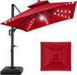 10x10ft Cantilever Patio Umbrella with Solar LED Lights – 2-Tier Offset Hanging Umbrella, 360° Rotation & Fillable Sand/Water Base (100 sqft Shade) - TheWellBeing4All