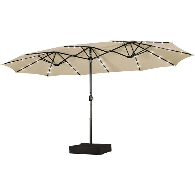15ft Solar LED Rectangle Patio Umbrella – Heavy-Duty Outdoor Market Umbrella with 36 Lights, Base Included & Wind-Resistant Design - TheWellBeing4All