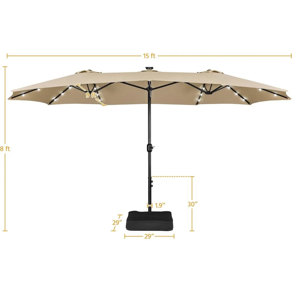 15ft Solar LED Rectangle Patio Umbrella – Heavy-Duty Outdoor Market Umbrella with 36 Lights, Base Included & Wind-Resistant Design - TheWellBeing4All